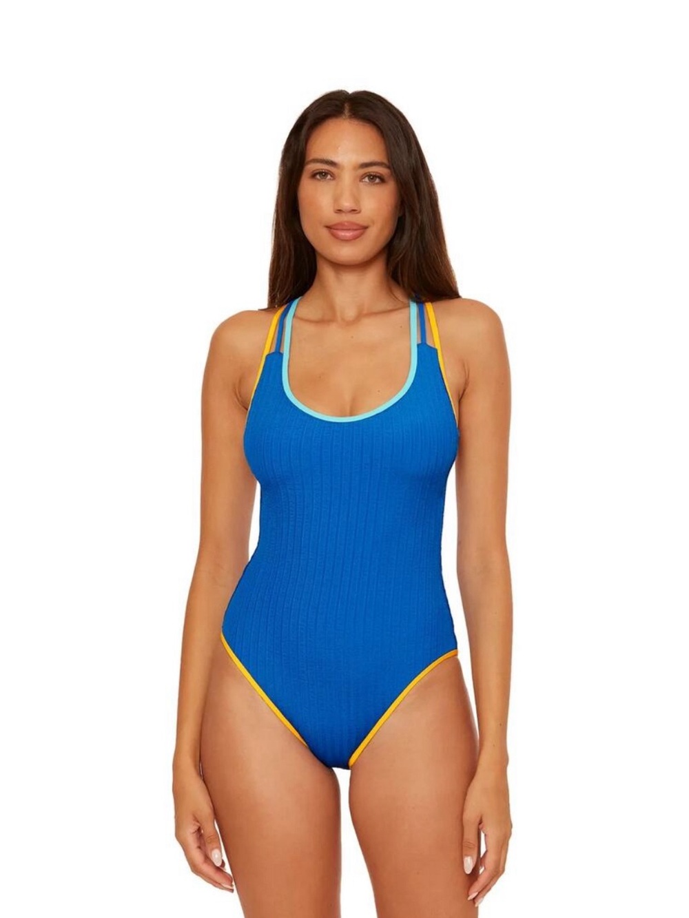 BECCA - Blue Ribbed One-Piece Swimsuit with Contrast Trim